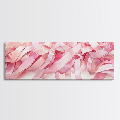 Abstract Ribbon Canvas Print Feminine Pink Abstract Artwork Horizontal Wabi Sabi Decor Minimalist Wall Art Above Sofa Framed Art
