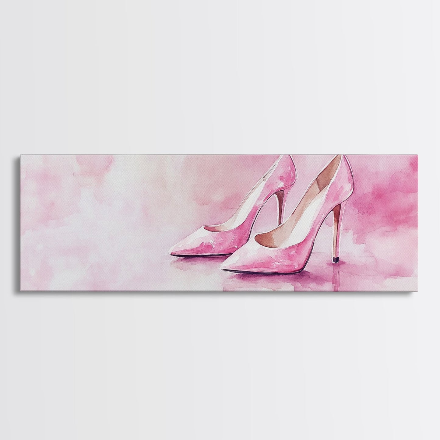 Elegant Pink Heels Canvas Print, Fashion Artwork, Pink Abstract Art, Minimalist Wall Art, Feminine Decor, Light Pink Bedroom Art