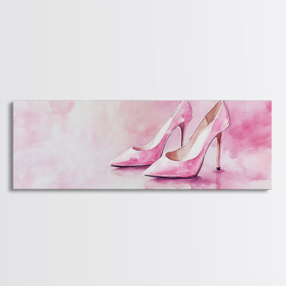 Elegant Pink Heels Canvas Print, Fashion Artwork, Pink Abstract Art, Minimalist Wall Art, Feminine Decor, Light Pink Bedroom Art