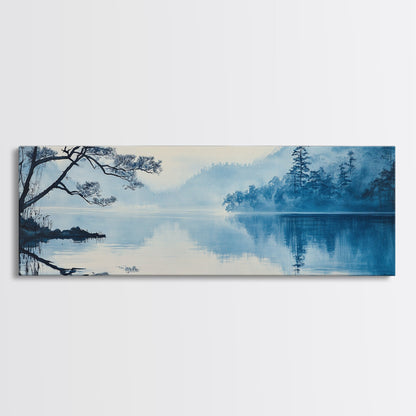 Serene Blue Lake Landscape Canvas Print, Pine Tree Art, Smoky Mountain Art, Coastal Landscape Art, Bedroom Art, Gift Idea For Him