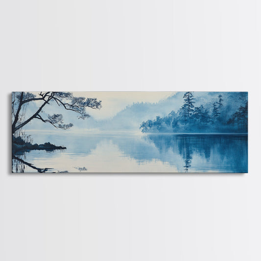 Serene Blue Lake Landscape Canvas Print, Pine Tree Art, Smoky Mountain Art, Coastal Landscape Art, Bedroom Art, Gift Idea For Him