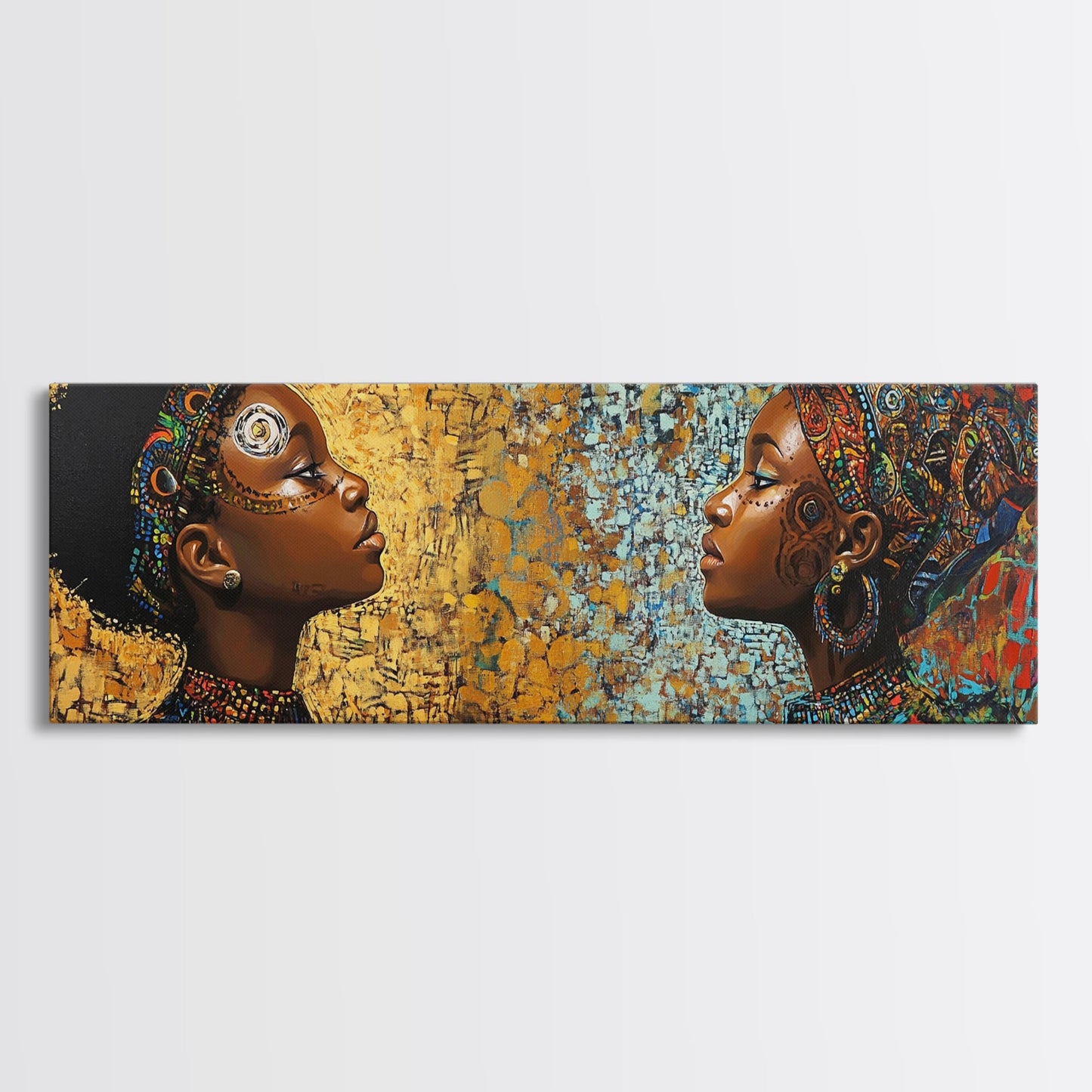 Afrocentric Canvas Print African Tribal Art Modern Boho Decor Guest Room Wall Art Horizontal Living Room Art Unique Painting