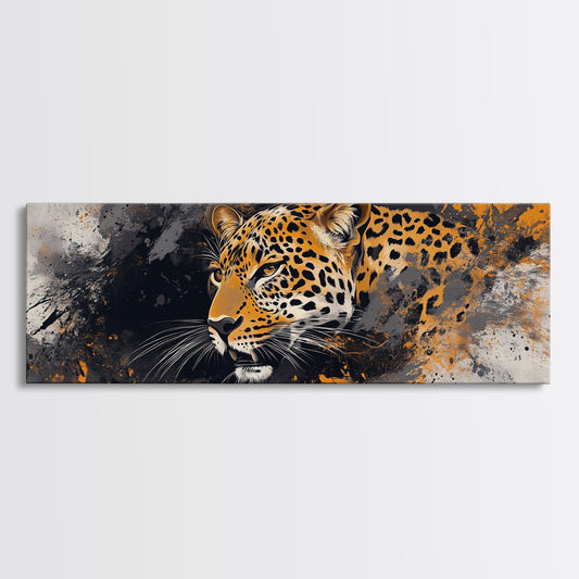 Dynamic Jungle Leopard Framed Canvas Print - Bold Wildlife Painting, African Wall Art, Safari Decor, Gift Idea For Him, Bedroom Wall Accent