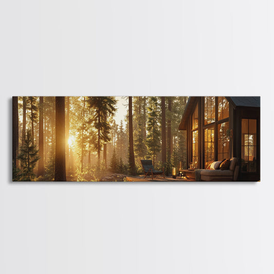 Sunshine Forest Retreat Canvas Print, Cottagecore Farmhouse Art, Rustic Decor, Above Sofa Artwork, Moody Landscape Painting, Nature Inspired