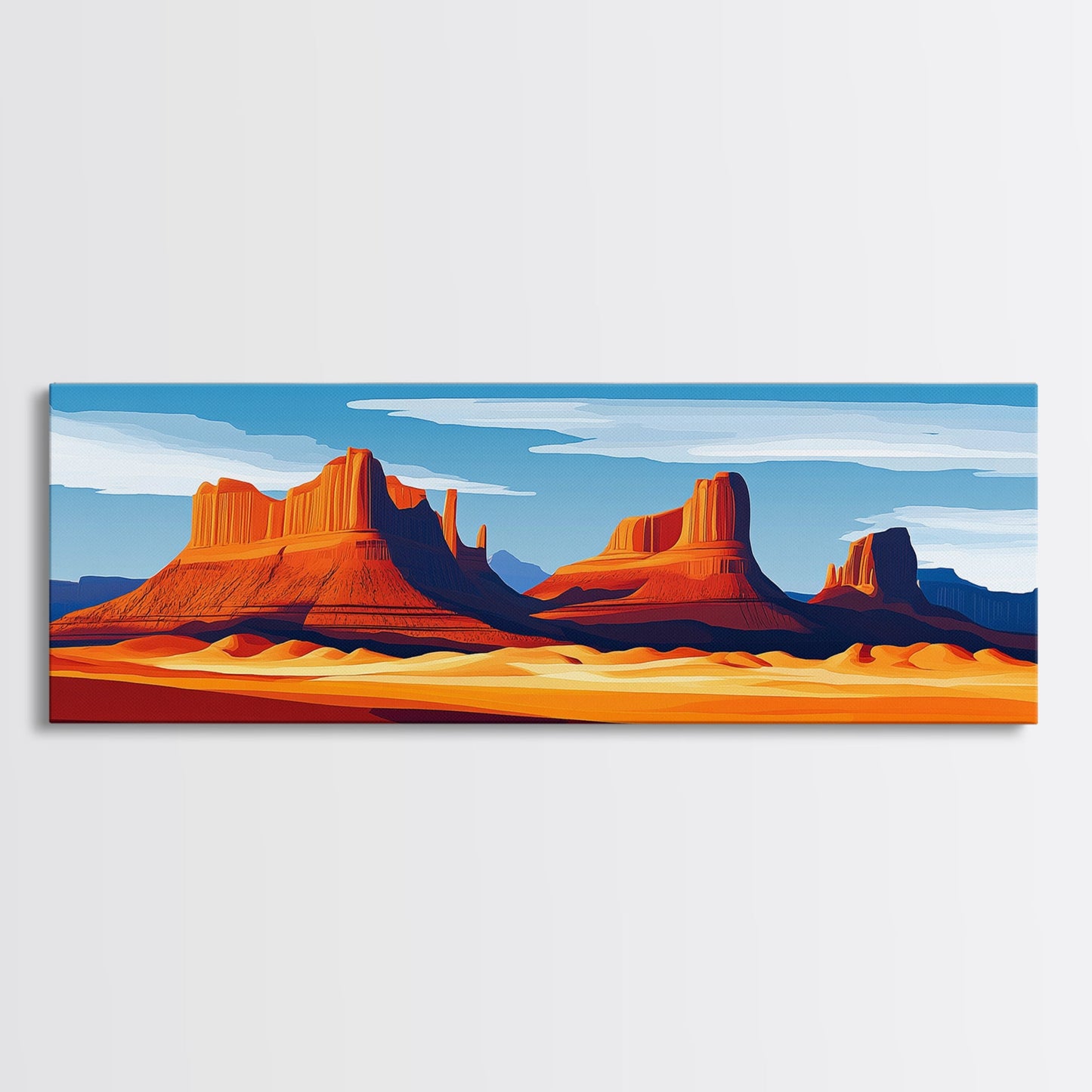 Monument Valley Sunset Framed Canvas Print, Southwest Wall Art, Panoramic Painting, Rustic Art, Landscape Art, Gift Idea, Extra Wide Art