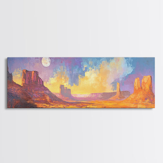 Desert Moonlight Glow Canvas Print, Moody Art, Above Couch Wall Art, Southwest Painting, Bedroom Art, Rustic Wall Decor, Gift Idea