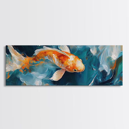 Vibrant Koi Fish Canvas Print, Whimsical Art, Coastal Wall Art, Bedroom Art, Gift Idea, Teal Wall Art, Above Sofa Decor, Nautical Painting