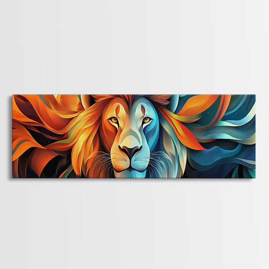 Bold Lion Profile Canvas Print, Whimsical Wall Art, Rustic Decor, Bedroom Art, Living Room Art, Vibrant Painting, Gift Idea