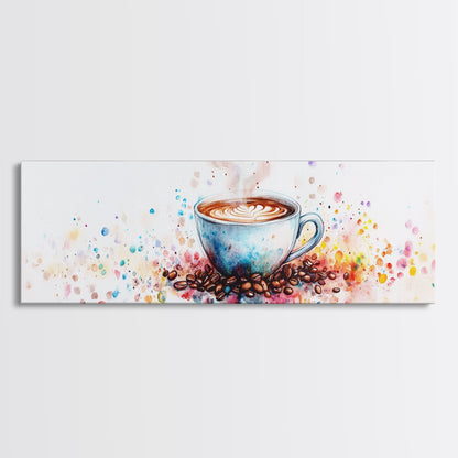 Coffee Cup Watercolor Canvas Print, Food Review Kitchen Art, Whimsical Living Room Wall Art Gift Idea Espresso Decor Design