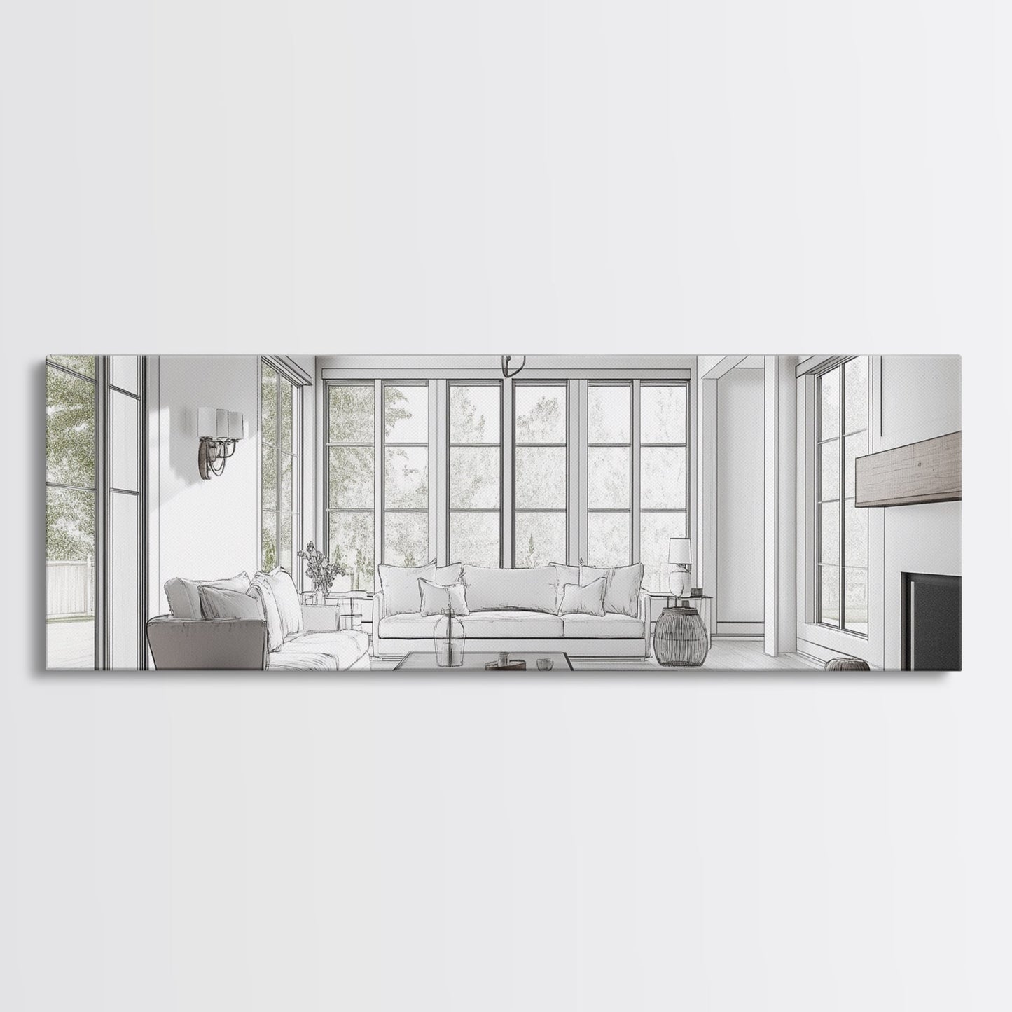 Extra Wide Canvas Print Living Room Art Modern Wabi Sabi Art Panoramic Neutral Design Rustic Farmhouse Minimalist Wall Decor