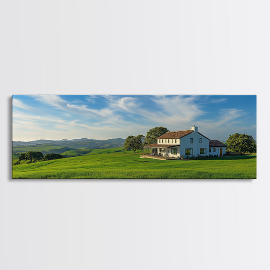 Scenic Green Rolling Hills Framed Canvas Print - Rustic Landscape Art, Farmhouse Living Room Decor, Extra Wide Art Above Sofa, Gift Idea