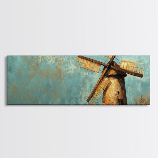 Rustic Windmill Framed Canvas Print - Vintage Farmhouse Art, Coastal Landscape Painting, Southwest Wall Art, Gift Idea, Living Room Decor