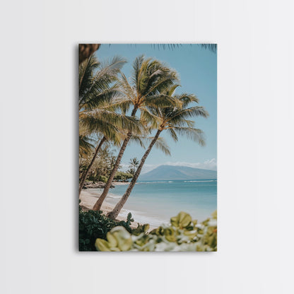 Serene Beach Horizon Framed Canvas Print – Coastal Nautical Wall Art, Hawaiian Landscape, Tropical Seascape Painting Coastal Decor