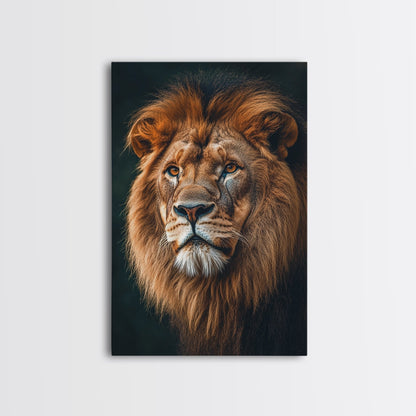 Majestic Lion Portrait Framed Canvas Print – African Art, Rustic Decor, Living Room Wall Art, Gift Idea Wildlife Inspired Home Art