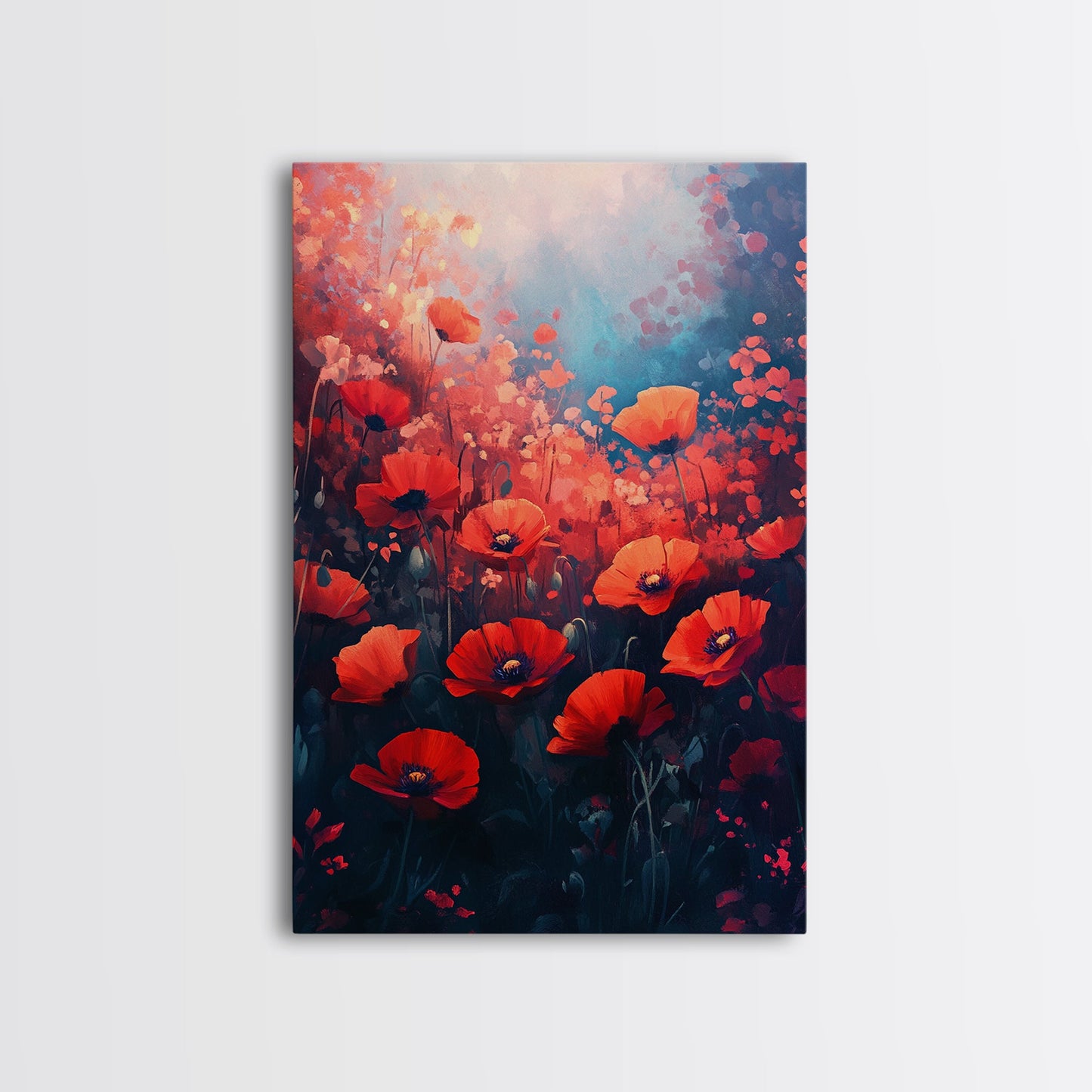 Vibrant Wildflower Framed Canvas Print, California Poppy Art, Rustic Bedroom Art, Boho Farmhouse Wall Decor, Gift Idea for Her