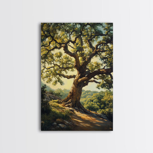 Majestic Oak Tree Framed Canvas Print Rustic Landscape Painting Oak Tree Art Above Couch Decor Living Room Wall Art Gift Idea