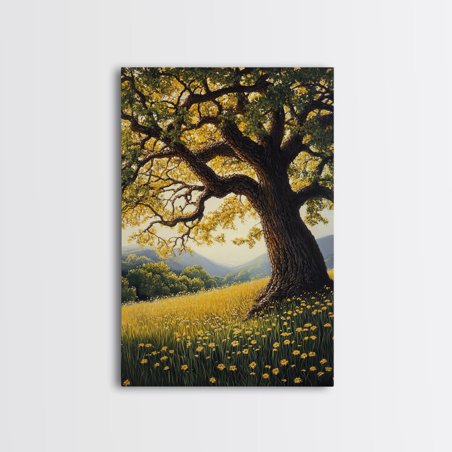 Vibrant Meadow Tree Canvas Print Rustic Wall Art Wildflower Landscape Painting Living Room Artwork Above Sofa Art Fall Decor