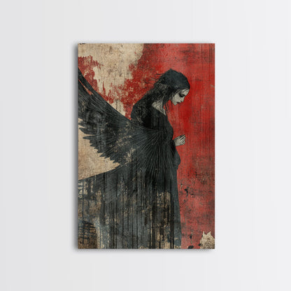 Gothic Angel Red Background Canvas Print Dark Angels Wall Art Moody Gothic Artwork Abstract Art Print Rustic Decor Gift Idea