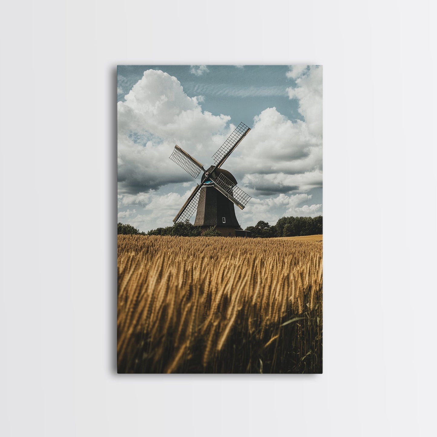 Wheat Field Windmill Framed Canvas Print Rustic Farmhouse Artwork Windmill Wall Art Minimalist Landscape Wall Decor Living Room Art