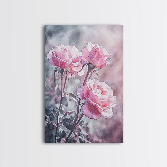 Framed Canvas Print Rose Painting Light Pink Wall Art Romantic Floral Artwork Bedroom Decor Cottagecore Gift Idea Home Artwork