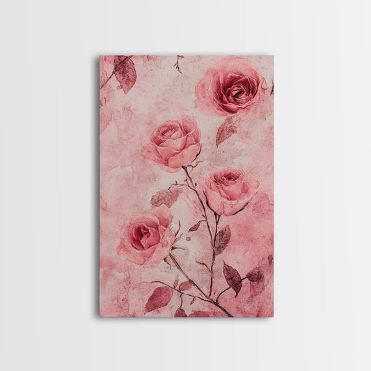 Canvas Print Pink Rose Painting Romantic Botanical Prints Vintage Cottagecore Wall Art Bedroom Art Floral Gift Idea Living Room Decor
