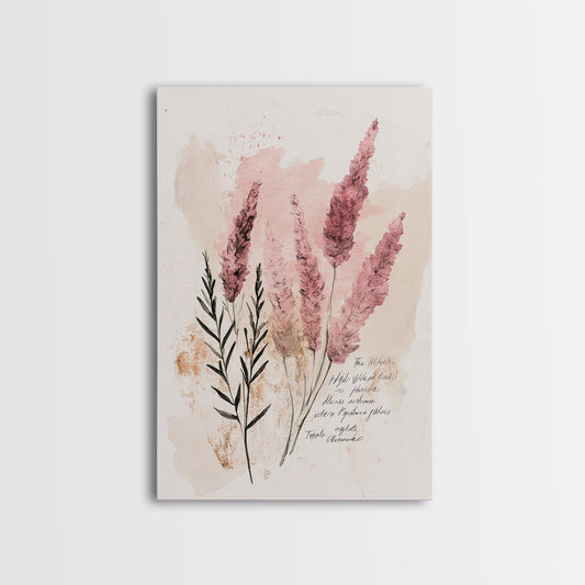 Framed Canvas Print Wildflower Painting Rustic Cottagecore Art Botanical Artwork Gift Idea Light Pink Wall Art Living Room Decor