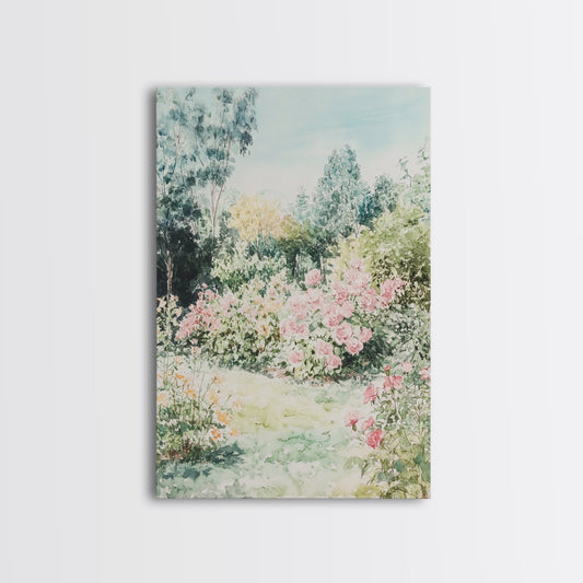 Canvas Print Garden Landscape Painting Romantic Cottagecore Artwork Botanical Prints Above Couch Wall Art Gift Idea Bedroom Decor