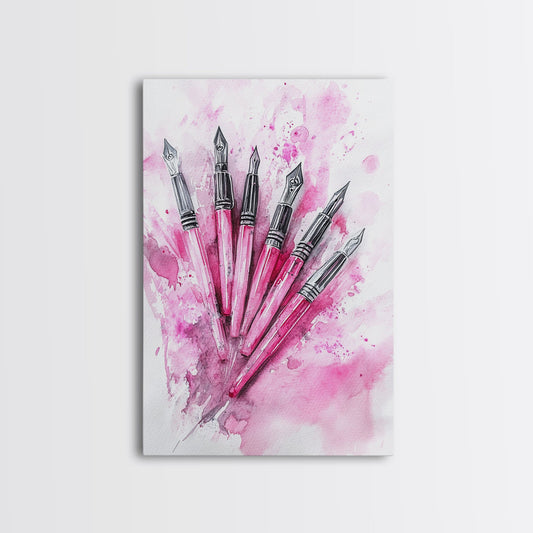 Pink Tea Cup Candle Watercolor Framed Canvas Print - Cottagecore Decor, Whimsical Art, Unique Kitchen Wall Art, Gift Idea