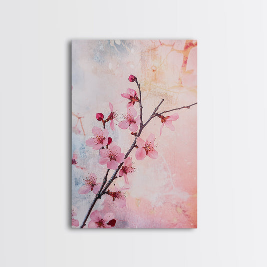 Cherry Blossom Canvas Print Floral Wall Art Japanese Botanical Prints Bedroom Decor Light Pink Artwork Cottagecore Gift Idea
