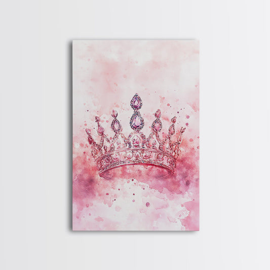 Pink Crown Framed Canvas Print Royal Jewel Wall Art Elegant Feminine Decor Vintage Inspired Bedroom Gift Idea Light Pink Abstract Art
