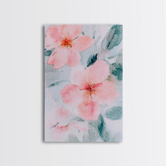 Cherry Blossoms Framed Canvas Print Pink Flower Abstract Wall Art Feminine Minimalist Decor Bedroom Living Room Cottagecore Gift Art