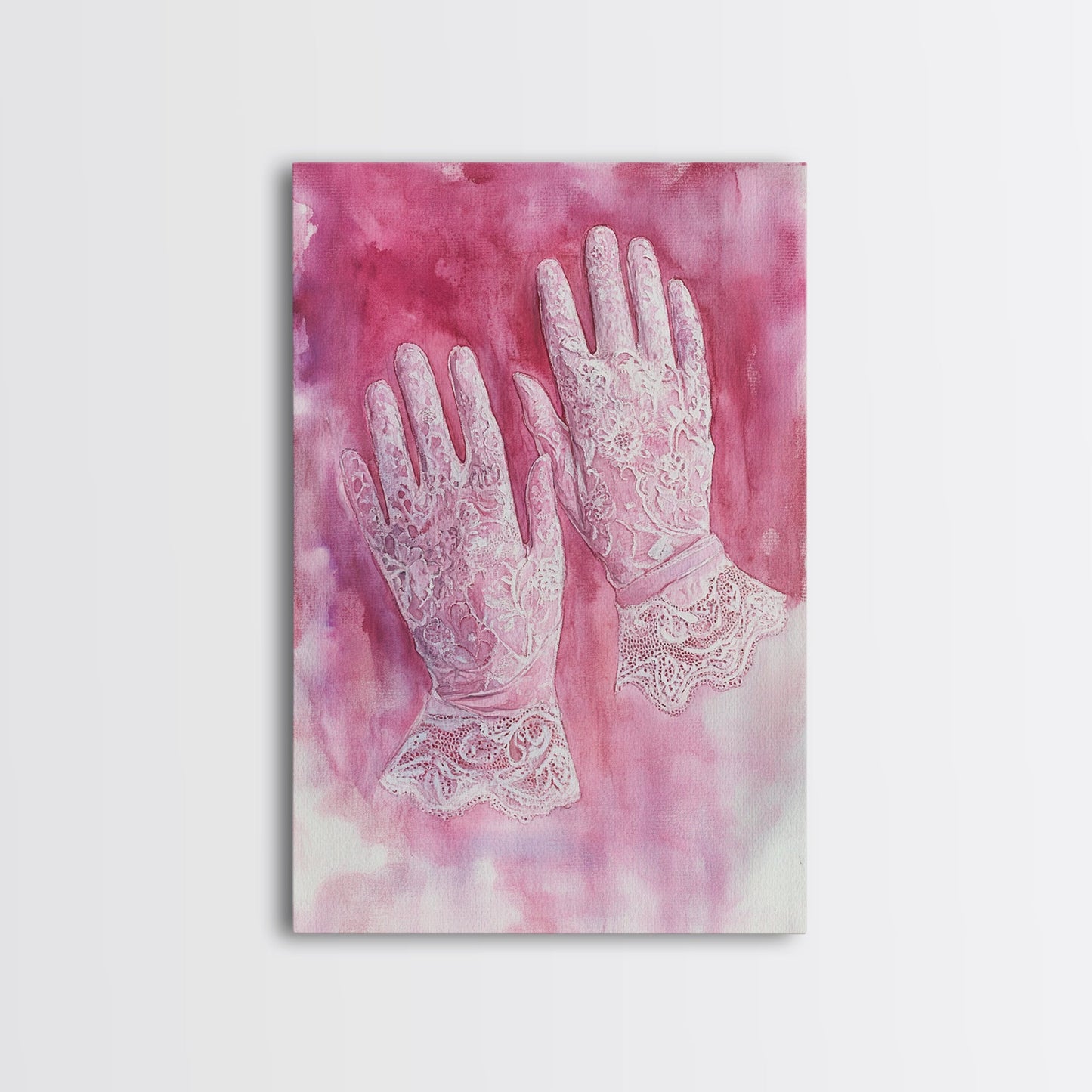 Light Pink Wall Art Canvas Print, Delicate Lace Gloves Illustration, Victorian-Inspired Art, Rustic Decor Bedroom Guest Room Gift
