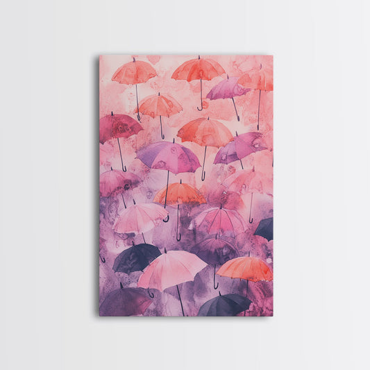 Umbrella Canvas Print, Whimsical Pink and Purple Artwork, Light Pink Wall Art Rustic Decor, Cottagecore Style, Bedroom Living Room Gift