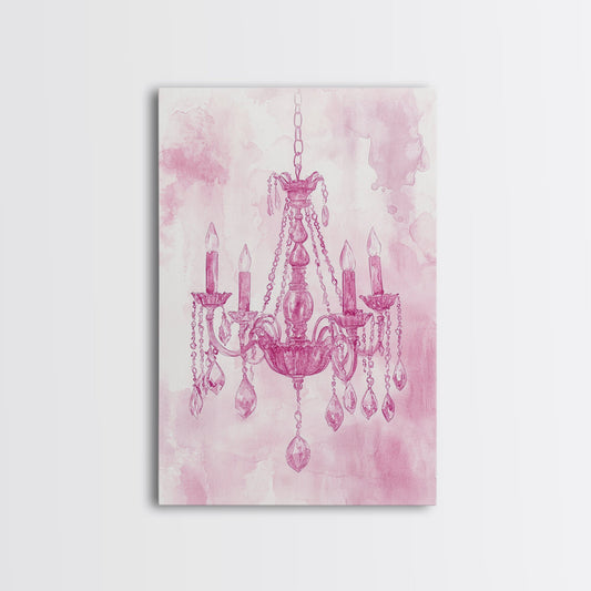 Vintage Chandelier Canvas Print, Light Pink Watercolor Art, Elegant French-Inspired Rustic Decor, Living Room Guest Room Wall Art Gift