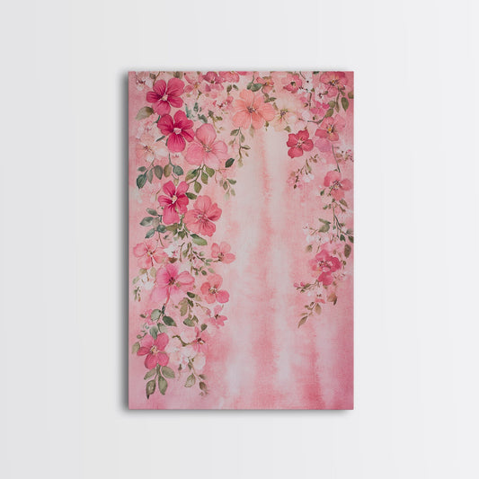 Wildflower Botanical Prints Framed Canvas Print Above Sofa Art Light Pink Wall Art Cottagecore Art Gift Idea Living Room Decor