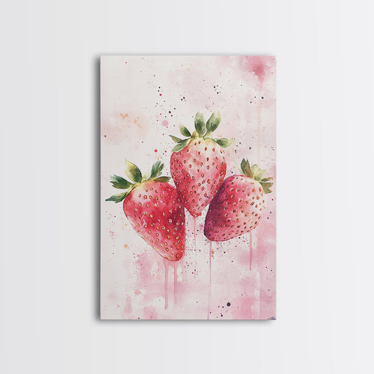 Strawberry Painting Canvas Print Light Pink Wall Art Rustic Decor Cottagecore Kitchen Art Fruit of the Spirit Unique Gift Idea