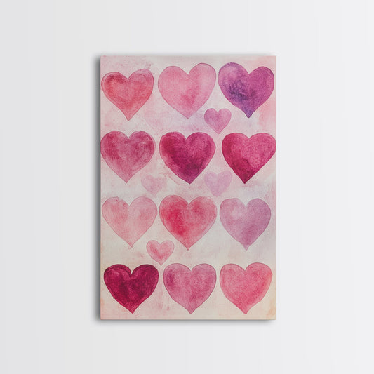Light Pink Wall Art Framed Canvas Print with Abstract Hearts Perfect Valentine's or Cottagecore Style Living Room or Bedroom Art Decor
