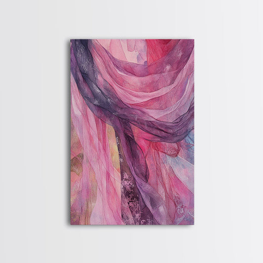 Flowing Pink Fabric Framed Canvas Print | Soft Abstract Art | Cottagecore Wall Art | Wabi Sabi Decor | Minimalist Wall Art | Bedroom Accent