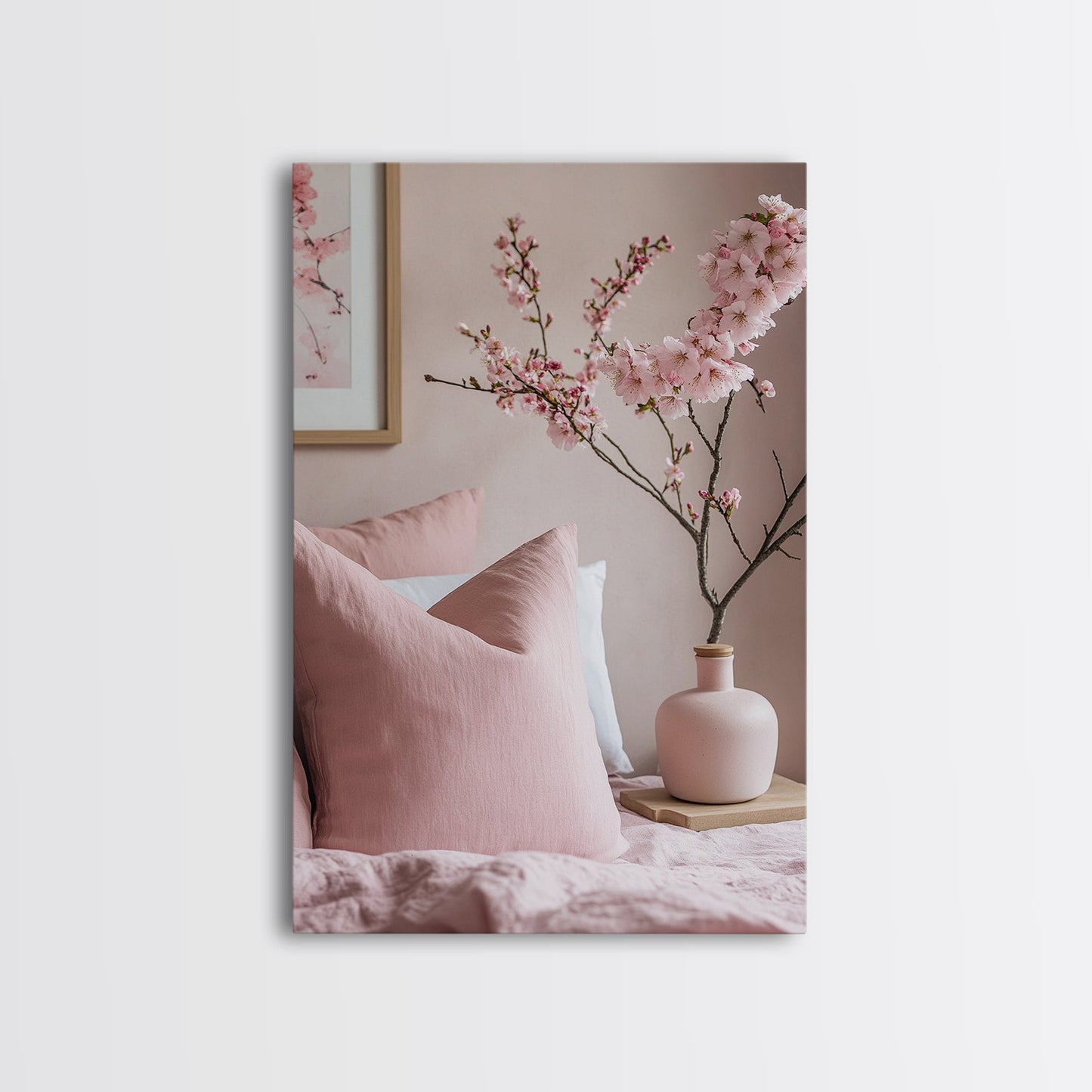 Cherry Blossom Bedroom Canvas Print Light Pink Wall Art Feminine Cozy Decor Floral Home Bedroom Accent Japanese Inspired Artwork