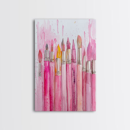 Painterly Brushes Canvas Print Pink Abstract Art Whimsical Art Rustic Decor Minimalist Dorm Wall Art Gift Idea Art Nouveau