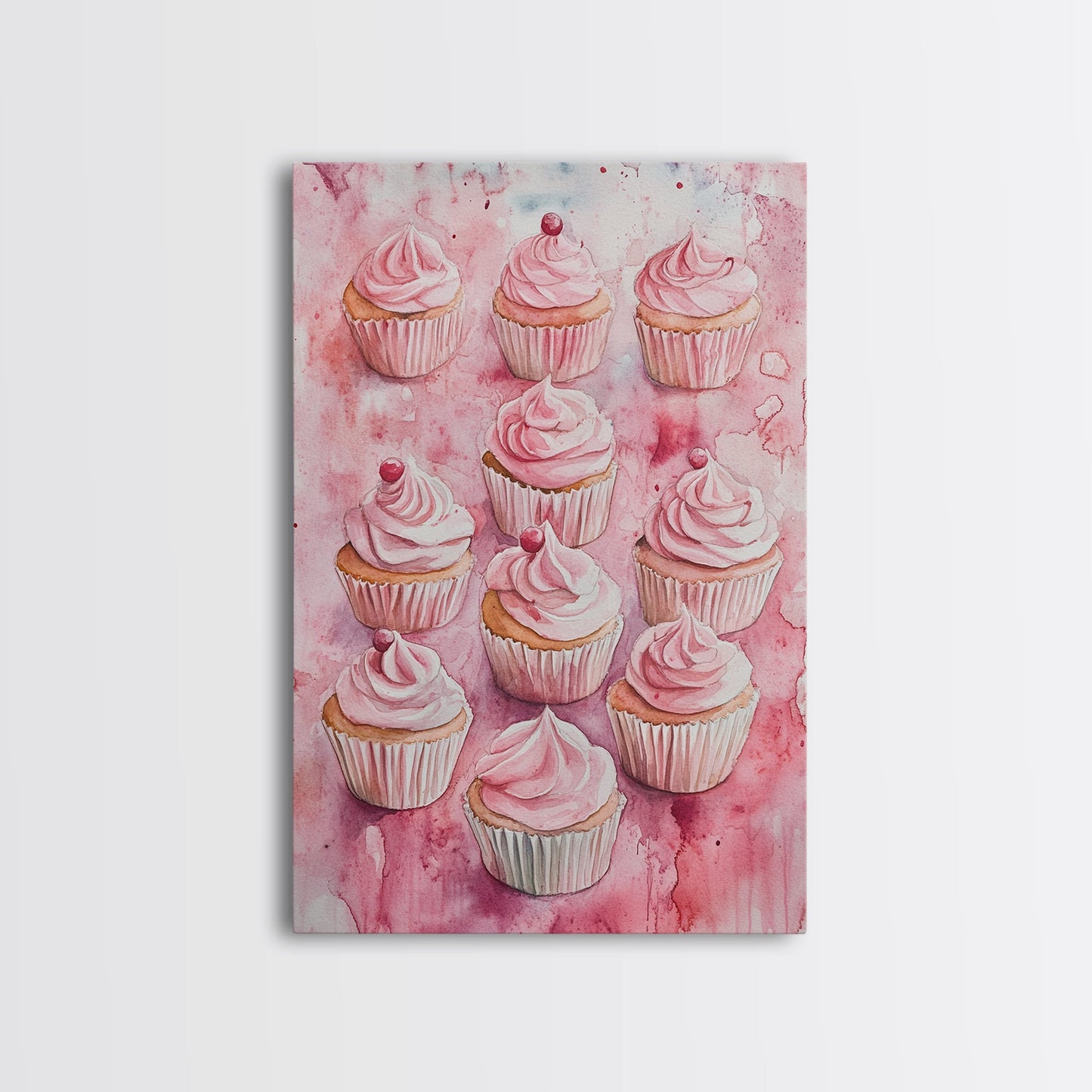 Pink Cupcakes Canvas Print Food Review Kitchen Art Dessert Wall Art Rustic Farmhouse Decor Gift Idea Pastel Whimsical Artwork