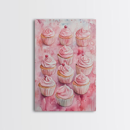 Pink Cupcakes Canvas Print Food Review Kitchen Art Dessert Wall Art Rustic Farmhouse Decor Gift Idea Pastel Whimsical Artwork