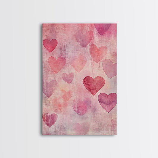Heart Motif Painting Canvas Print Romantic Wall Art Pink Abstract Art Light Pink Room Decor Cottagecore Aesthetic Gift Idea