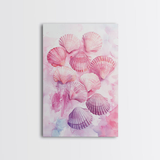 Pink Seashell Collection Framed Canvas Print Coastal Wall Art Nautical Decor Coastal Cowgirl Wall Art Beach House Nautical Painting