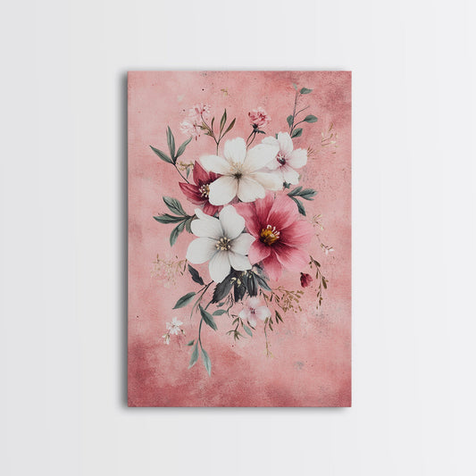 Wildflower Bouquet Canvas Print Floral Cottagecore Art Botanical Prints Pink Wall Art Rustic Decor Guest Room Art Bedroom Decor