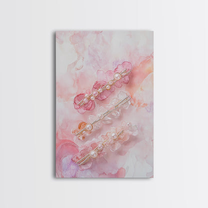 Elegant Floral Hair Accessories Canvas Print, Whimsical Art, Feminine Wall Art, Pink Abstract Art, Light Pink Wall Art, Bedroom Decor