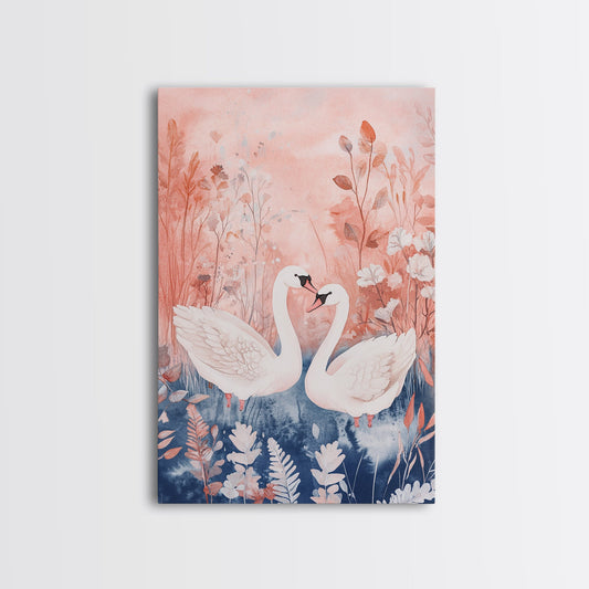 Swan Painting Original Canvas Print Cottagecore Bedroom Art Living Room Wall Art Above Couch Rustic Decor Christmas Gift Idea
