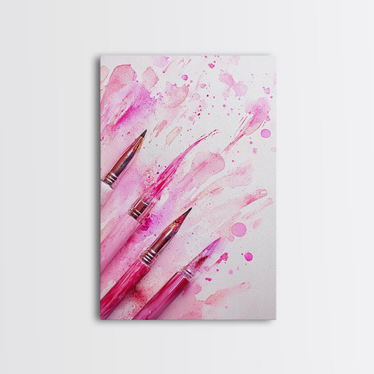 Watercolor Brushes Canvas Print Pink Abstract Art Rustic Wall Art Studio Decor Gift Idea Her Artistic Living Room Cottagecore