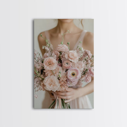 Bridal Bouquet Canvas Print Romantic Floral Wall Art Light Pink Artwork Wedding Gift Idea Bedroom Art Feminine Pastel Canvas