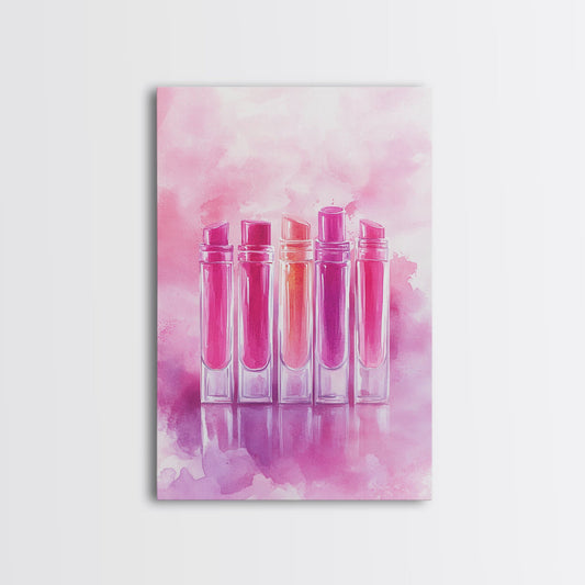 Vibrant lipstick art bold feminine wall decor framed canvas print perfect bedroom or guest room boho aesthetic rustic glam style gift